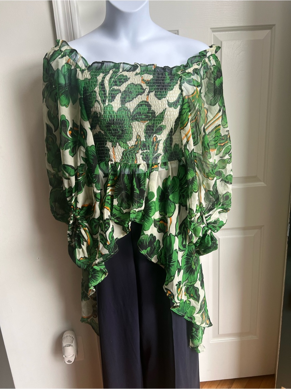 Live 4 Truth Off-Shoulder Hi-low Green Floral Sheer Top
